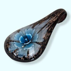(2/$20) Blue Floral Murano-Style Glass Pendant